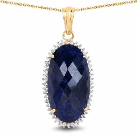 14K Yellow Gold Plated 22.78 Carat Dyed Sapphire and White Topaz .925 Sterling Silver Pendant - Fashion Apparel 