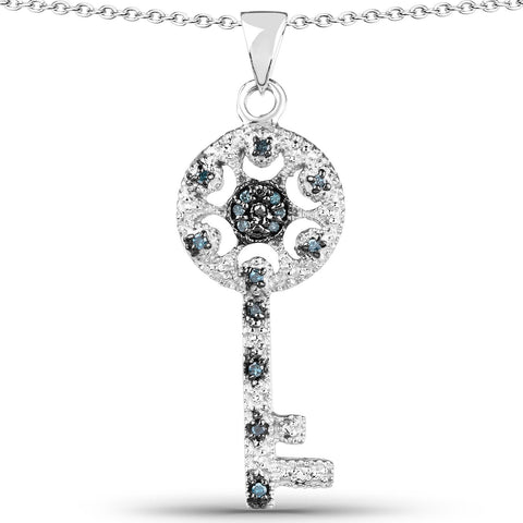 0.09 Carat Genuine Blue Diamond .925 Sterling Silver Pendant update - Fashion Apparel 