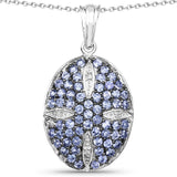 2.23 Carat Genuine Tanzanite and White Topaz .925 Sterling Silver Pendant - Fashion Apparel 