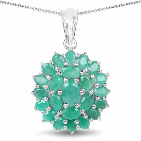 4.09 Carat Genuine Emerald .925 Sterling Silver Pendant - Fashion Apparel 