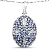 2.23 Carat Genuine Tanzanite and White Topaz .925 Sterling Silver Pendant - Fashion Apparel 