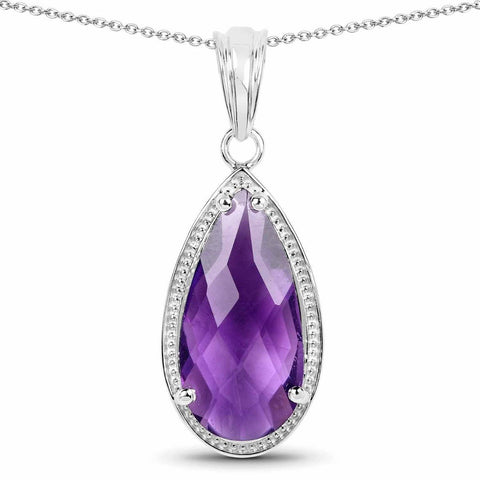 5.30 Carat Genuine Amethyst .925 Sterling Silver Pendant - Fashion Apparel 