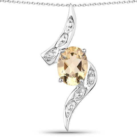 1.72 Carat Genuine Citrine and White Diamond .925 Sterling Silver Pendant - Fashion Apparel 