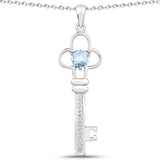 1.06 Carat Genuine Blue Topaz and White Diamond .925 Sterling Silver Pendant - Fashion Apparel 