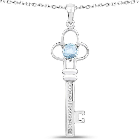 1.06 Carat Genuine Blue Topaz and White Diamond .925 Sterling Silver Pendant - Fashion Apparel 