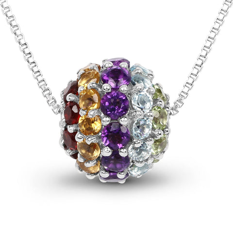 3.95 Carat Genuine Multi Stone .925 Sterling Silver Pendant - Fashion Apparel 