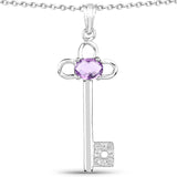 1.22 Carat Genuine Amethyst and White Diamond .925 Sterling Silver Pendant - Fashion Apparel 