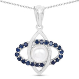 2.90 Carat Genuine Pearl and Blue Sapphire .925 Sterling Silver Pendant - Fashion Apparel 