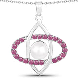 3.00 Carat Genuine Pearl and Ruby .925 Sterling Silver Pendant - Fashion Apparel 