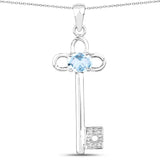 1.32 Carat Genuine Blue Topaz and White Diamond .925 Sterling Silver Pendant - Fashion Apparel 