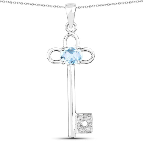 1.32 Carat Genuine Blue Topaz and White Diamond .925 Sterling Silver Pendant - Fashion Apparel 