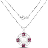 4.30 Carat Genuine Pearl and Ruby .925 Sterling Silver Pendant - Fashion Apparel 