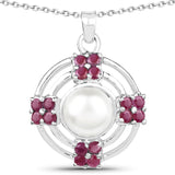 4.30 Carat Genuine Pearl and Ruby .925 Sterling Silver Pendant - Fashion Apparel 