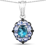 2.57 Carat Genuine London Blue Topaz and Tanzanite .925 Sterling Silver Pendant - Fashion Apparel 