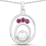 2.34 Carat Genuine Pearl and Ruby .925 Sterling Silver Pendant - Fashion Apparel 