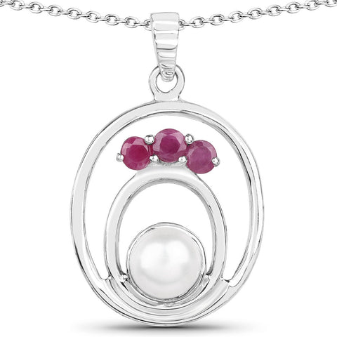 2.34 Carat Genuine Pearl and Ruby .925 Sterling Silver Pendant - Fashion Apparel 