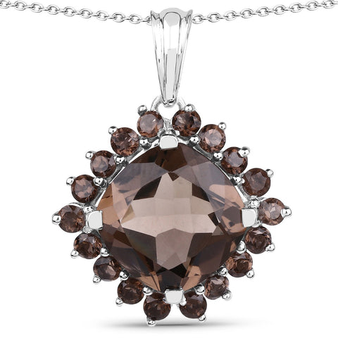6.17 Carat Genuine Smoky Quartz .925 Sterling Silver Pendant - Fashion Apparel 