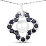 3.08 Carat Genuine Pearl and Blue Sapphire .925 Sterling Silver Pendant - Fashion Apparel 