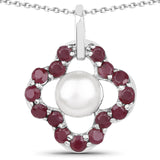 3.08 Carat Genuine Pearl and Ruby .925 Sterling Silver Pendant - Fashion Apparel 