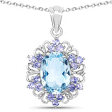8.76 Carat Genuine Blue Topaz and Tanzanite .925 Sterling Silver Pendant - Fashion Apparel 