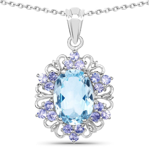 8.76 Carat Genuine Blue Topaz and Tanzanite .925 Sterling Silver Pendant - Fashion Apparel 