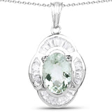 6.76 Carat Genuine Green Amethyst and White Topaz .925 Sterling Silver Pendant - Fashion Apparel 
