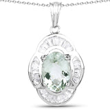 6.76 Carat Genuine Green Amethyst and White Topaz .925 Sterling Silver Pendant - Fashion Apparel 