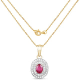 14K Yellow Gold Plated 2.52 Carat Glass Filled Ruby and White Topaz .925 Sterling Silver Pendant - Fashion Apparel 