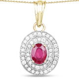 14K Yellow Gold Plated 2.52 Carat Glass Filled Ruby and White Topaz .925 Sterling Silver Pendant - Fashion Apparel 