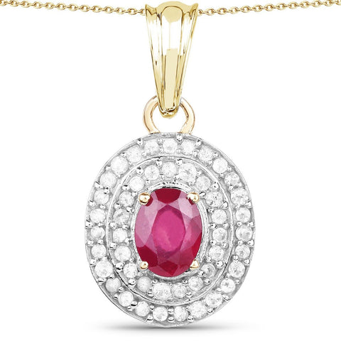 14K Yellow Gold Plated 2.52 Carat Glass Filled Ruby and White Topaz .925 Sterling Silver Pendant - Fashion Apparel 