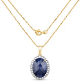 14K Yellow Gold Plated 20.88 Carat Dyed Sapphire and White Topaz .925 Sterling Silver Pendant - Fashion Apparel 