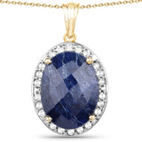 14K Yellow Gold Plated 20.88 Carat Dyed Sapphire and White Topaz .925 Sterling Silver Pendant - Fashion Apparel 