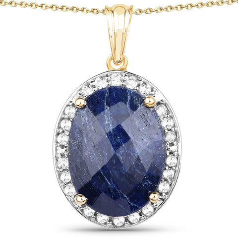 14K Yellow Gold Plated 20.88 Carat Dyed Sapphire and White Topaz .925 Sterling Silver Pendant - Fashion Apparel 