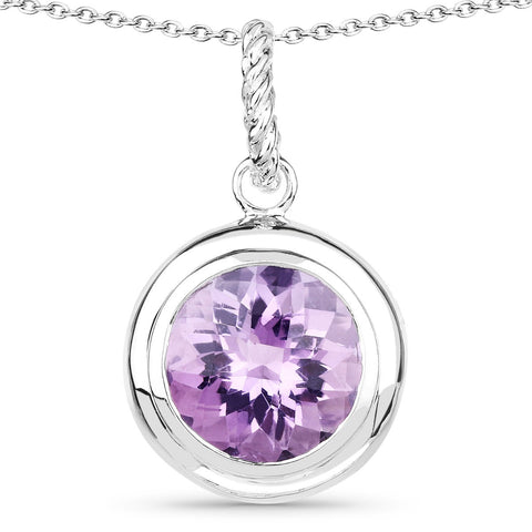 8.00 Carat Genuine Amethyst .925 Sterling Silver Pendant - Fashion Apparel 