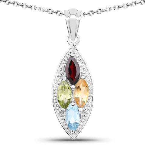 2.35 Carat Genuine Multi Stones .925 Sterling Silver Pendant - Fashion Apparel 