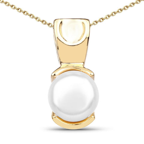 14K Yellow Gold Plated 1.50 Carat Genuine Pearl .925 Sterling Silver Pendant - Fashion Apparel 