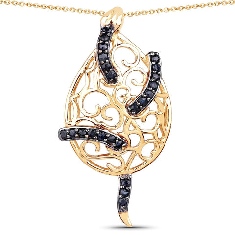 14K Yellow Gold Plated 0.68 Carat Genuine Blue Sapphire .925 Sterling Silver Pendant - Fashion Apparel 