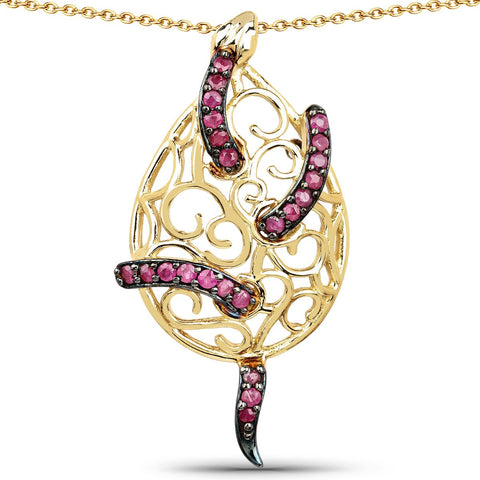 14K Yellow Gold Plated 0.79 Carat Genuine Ruby .925 Sterling Silver Pendant - Fashion Apparel 