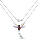 1.99 Carat Genuine Multi Stones .925 Sterling Silver Pendant - Fashion Apparel 