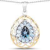 14K Yellow Gold Plated 4.44 Carat Genuine London Blue Topaz and Blue Topaz .925 Sterling Silver Pendant - Fashion Apparel 