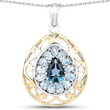 14K Yellow Gold Plated 4.44 Carat Genuine London Blue Topaz and Blue Topaz .925 Sterling Silver Pendant - Fashion Apparel 
