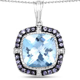 13.51 Carat Genuine Blue Topaz and Tanzanite .925 Sterling Silver Pendant - Fashion Apparel 