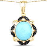 14K Yellow Gold Plated 7.33 Carat Genuine Turquoise and Black Spinel .925 Sterling Silver Pendant - Fashion Apparel 