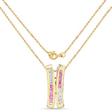 14K Yellow Gold Plated 1.08 Carat Genuine Pink Sapphire and White Sapphire .925 Sterling Silver Pendant - Fashion Apparel 