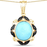 14K Yellow Gold Plated 7.33 Carat Genuine Turquoise and Black Spinel .925 Sterling Silver Pendant - Fashion Apparel 
