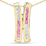 14K Yellow Gold Plated 1.08 Carat Genuine Pink Sapphire and White Sapphire .925 Sterling Silver Pendant - Fashion Apparel 