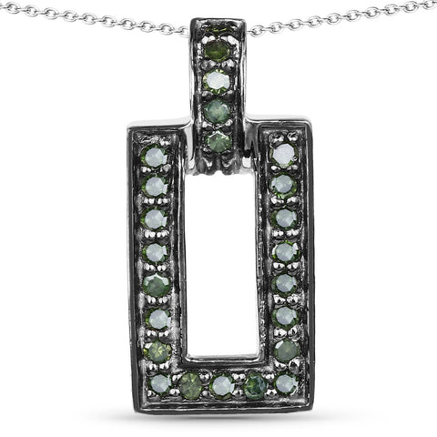 0.36 Carat Genuine Green Diamond .925 Sterling Silver Pendant - Fashion Apparel 