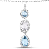 13.10 Carat Genuine Crystal Quartz and Blue Topaz .925 Sterling Silver Pendant - Fashion Apparel 