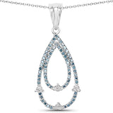 0.34 Carat Genuine Blue Diamond and White Diamond .925 Sterling Silver Pendant - Fashion Apparel 