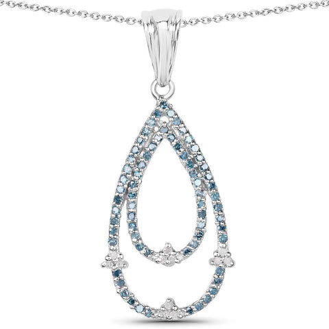 0.34 Carat Genuine Blue Diamond and White Diamond .925 Sterling Silver Pendant - Fashion Apparel 